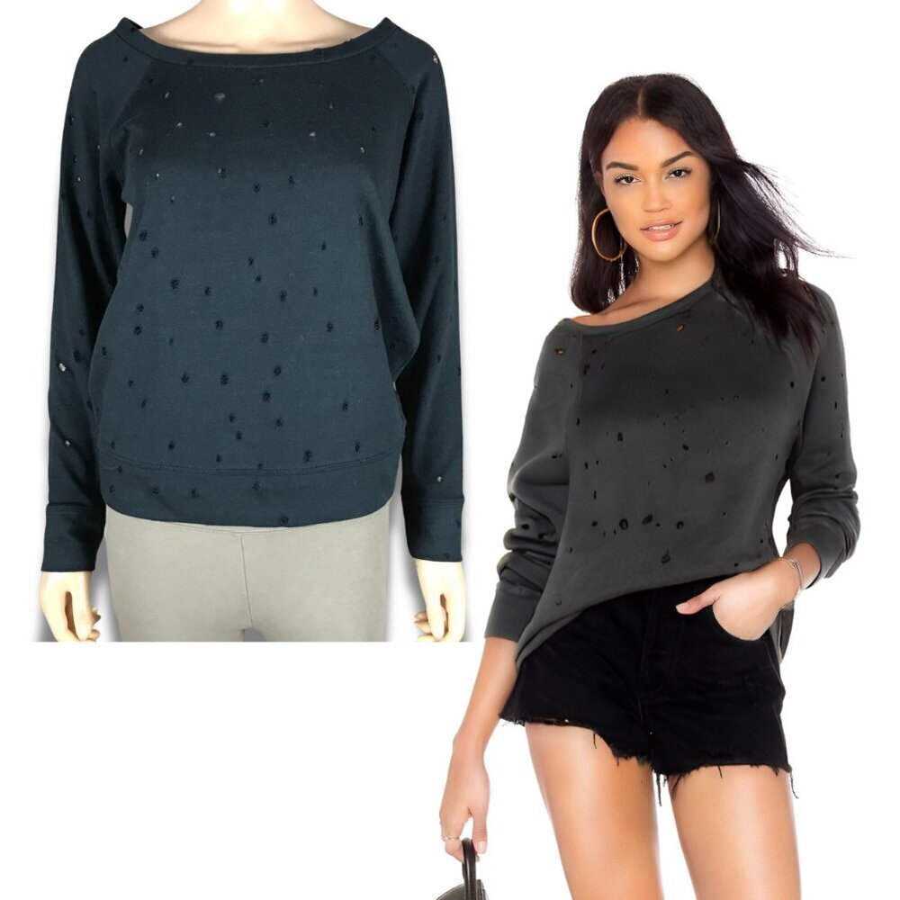 BAR III Women's Black Distressed Holes Sweatshirt NWOT SMALL